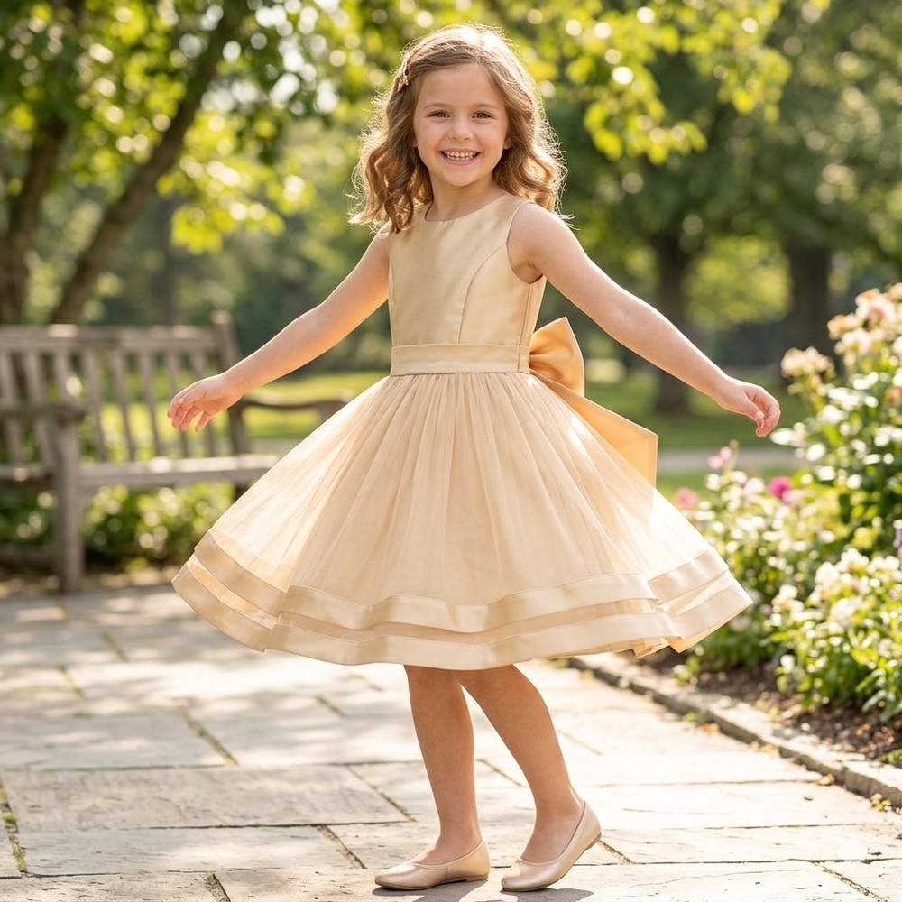 Speechless Gold Satin and Tulle Kids Dress